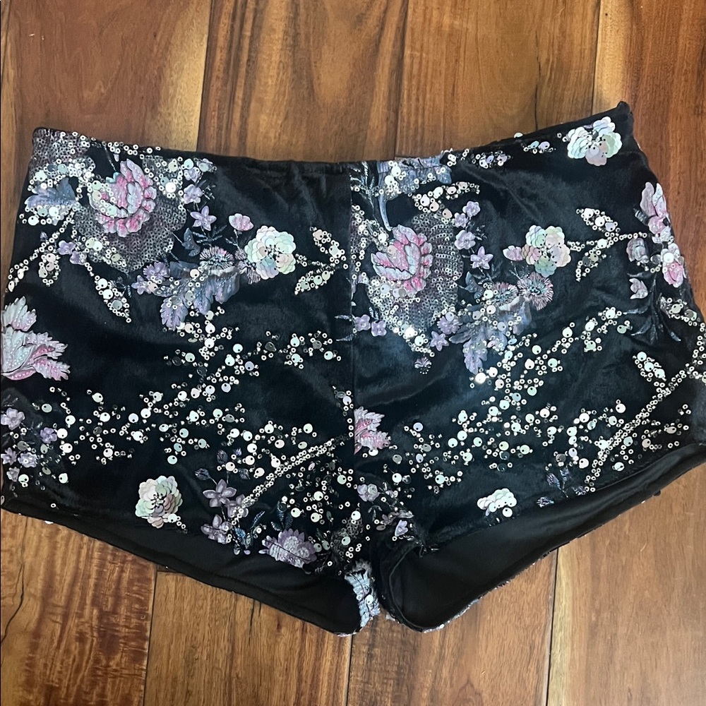 Fashion Nova Black Floral Sequin Shorts